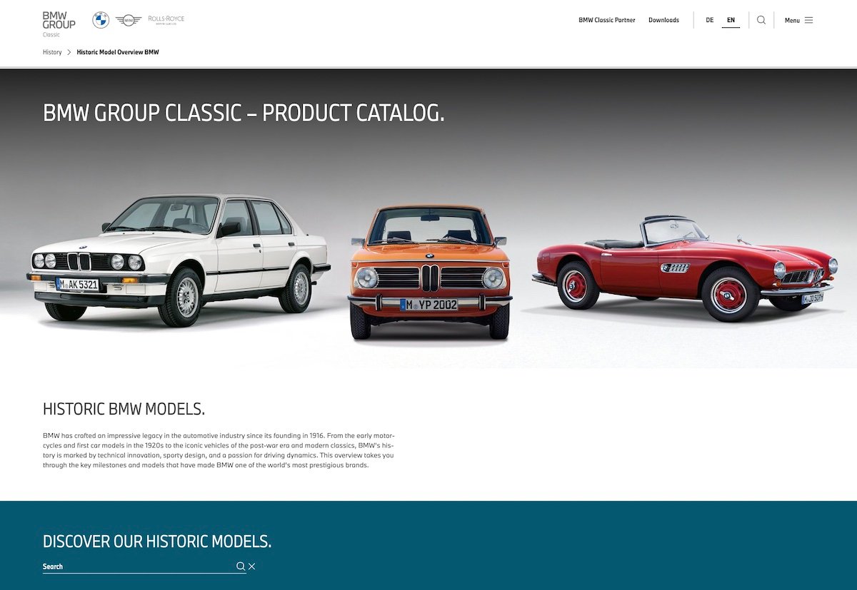 BMW Group Classic product catalogue